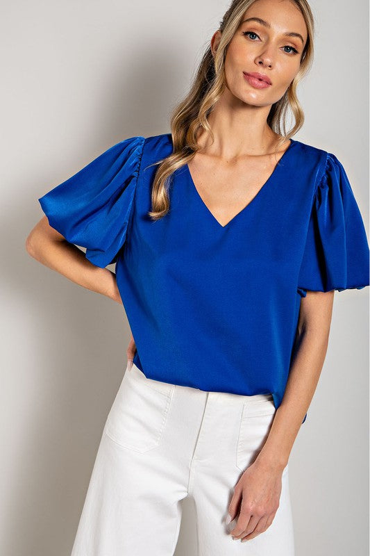 V-Neck Puff Sleeve Blouse Top