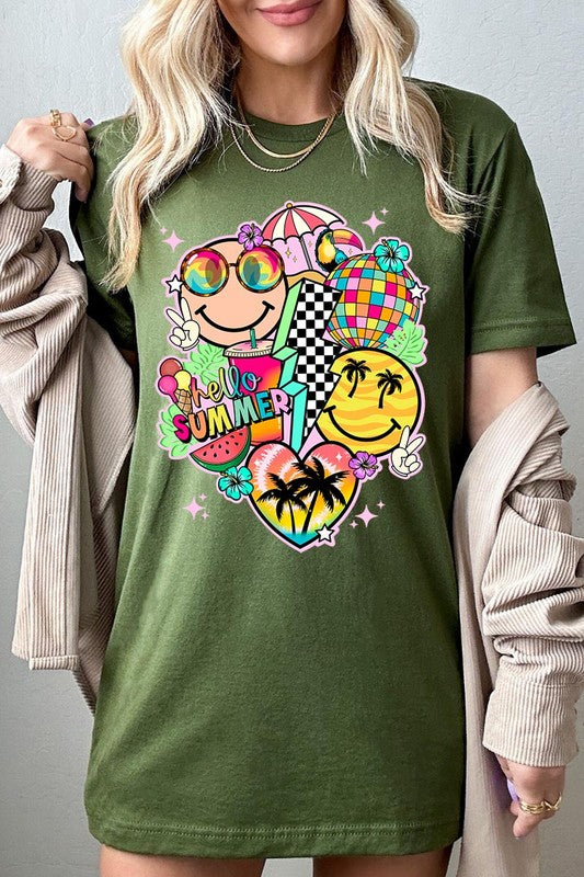 Hello Summer Collage Graphic T Shirts