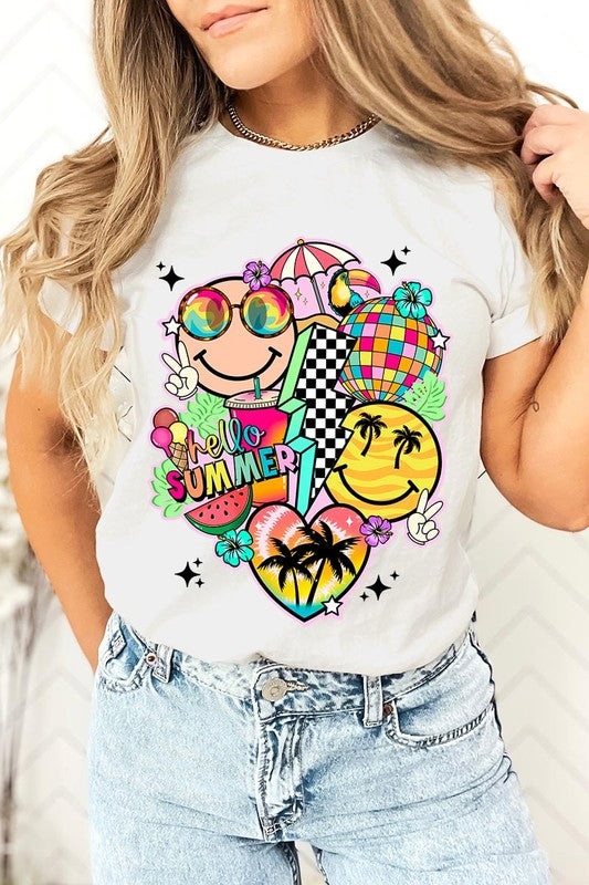 Hello Summer Collage Graphic T Shirts