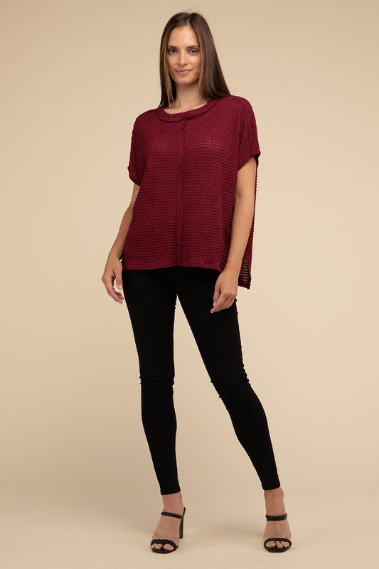 Dolman Short Sleeve Jacquard Sweater