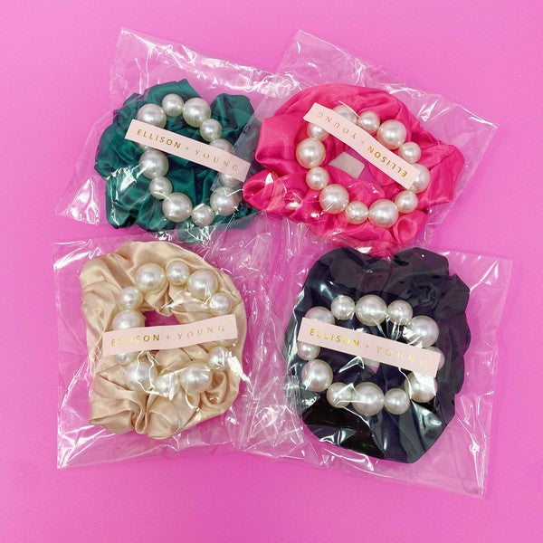 Pearl & Satin Scrunchie Set