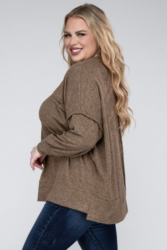 Plus Brushed Melange Drop Shoulder Sweater