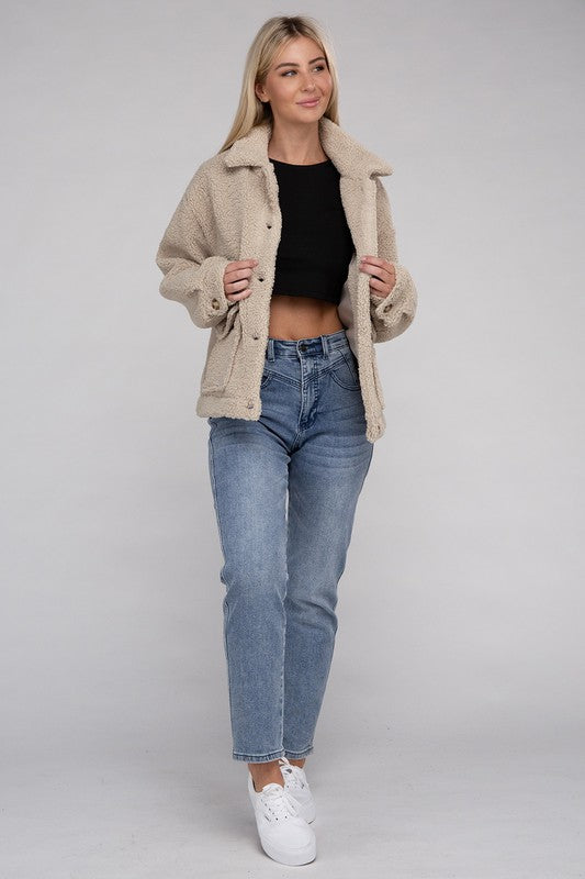 Cozy Sherpa Button-Front Jacket