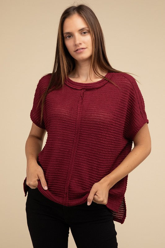 Dolman Short Sleeve Jacquard Sweater