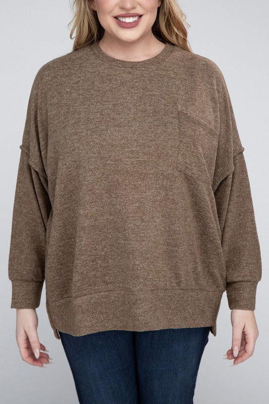 Plus Brushed Melange Drop Shoulder Sweater